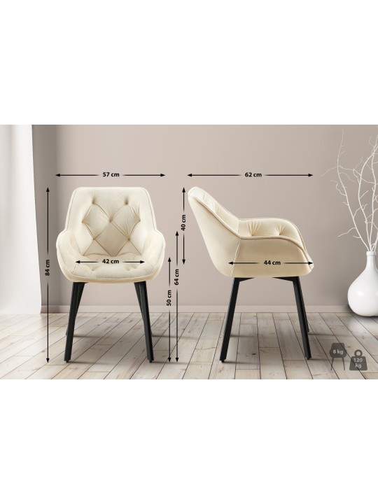 Silla de comedor Antigo terciopelo, crema