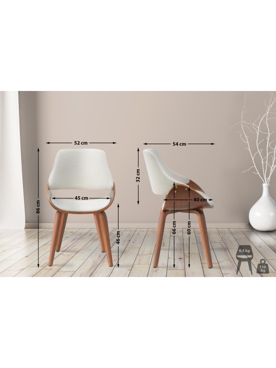Silla de comedor tela Vangale, nogal/crema