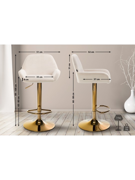 Taburete de bar Braga Terciopelo Dorado, crema
