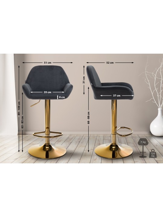 Taburete de bar Braga Terciopelo Dorado, negro Taburete de bar Braga Terciopelo Dorado, negro