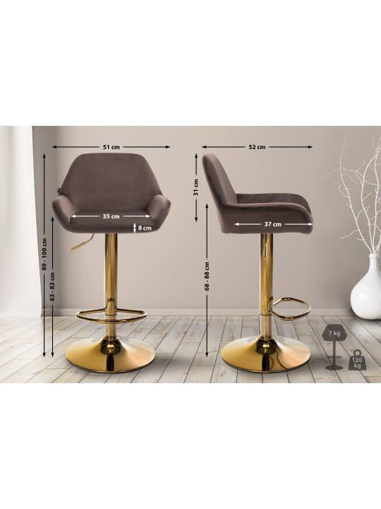 Juego de 2 taburetes de bar Braga Terciopelo dorado, marrón Juego de 2 taburetes de bar Braga Terciopelo dorado, marrón