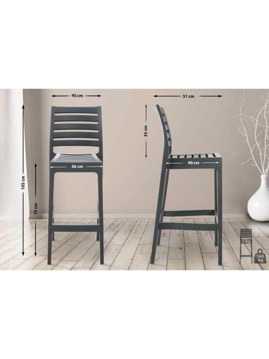 Conjunto de 4 taburetes de bar Ares, gris oscuro Conjunto de 4 taburetes de bar Ares, gris oscuro