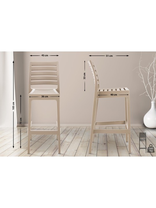 Conjunto de 4 taburetes de bar Ares, color fango