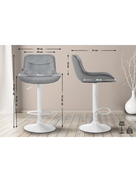 Juego de 2 taburetes de bar Vonore terciopelo, gris Juego de 2 taburetes de bar Vonore terciopelo, gris