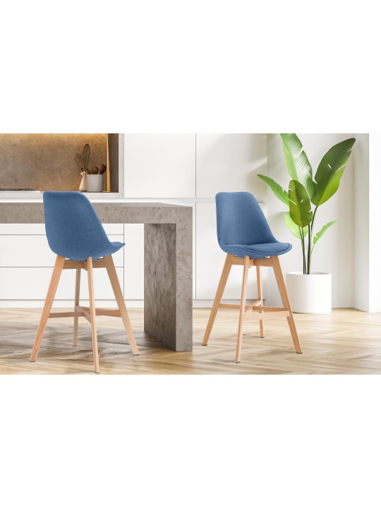 Juego de 2 taburetes de bar Cannes tela natural, azul