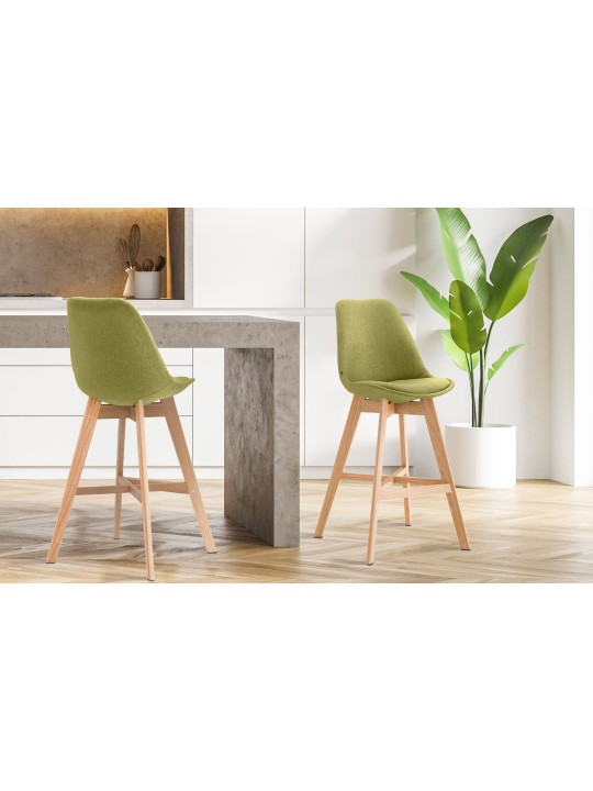 Juego de 2 taburetes de bar Cannes tela natural, verde
