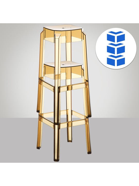 Juego de 2 taburetes de bar Fox, transparentes, ámbar