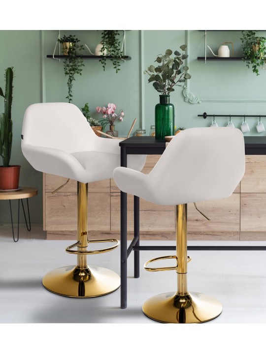 Juego de 2 taburetes de bar Braga de piel sintética dorado, blanco