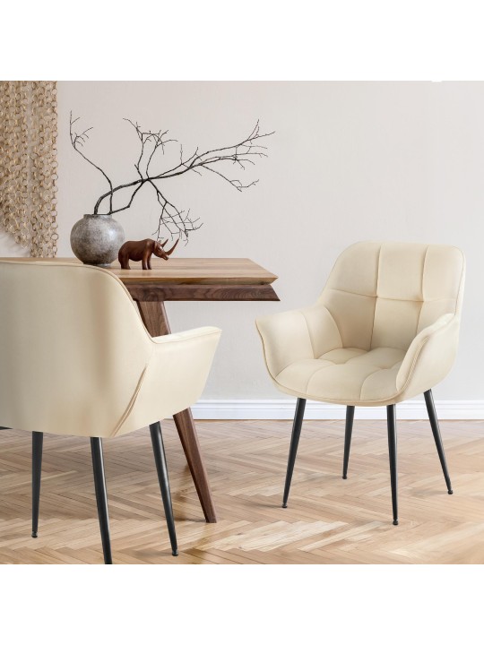 Silla de comedor de terciopelo Roseville, crema