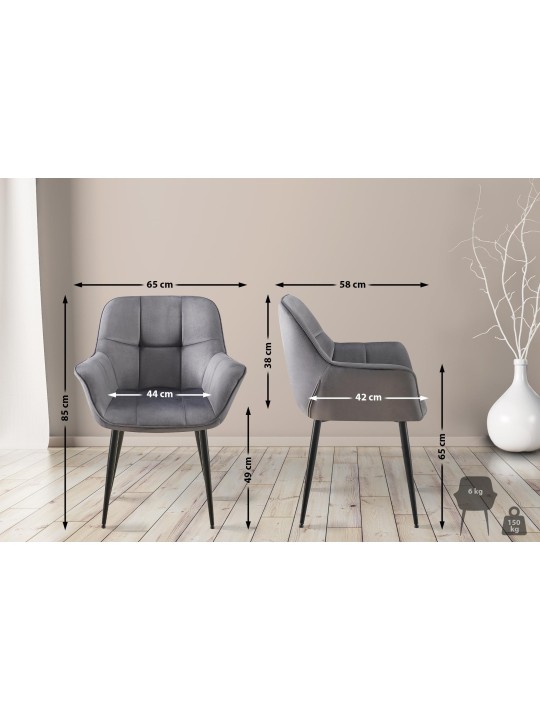 Silla de comedor de terciopelo Roseville, gris oscuro