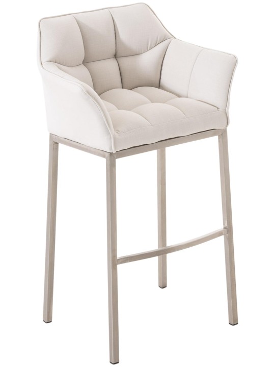 Taburete de bar Damaso E tela con estructura de 4 pies, blanco