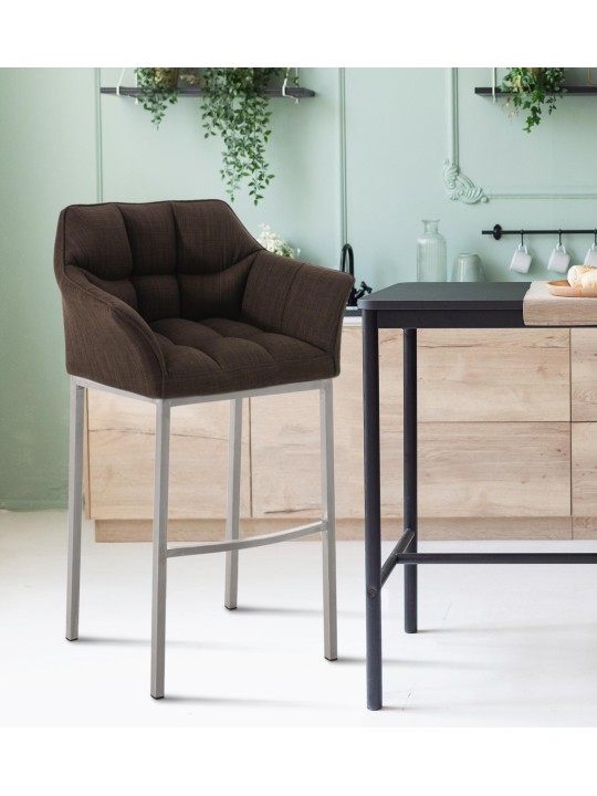 Taburete de bar Damaso E tela con estructura de 4 pies, marrón