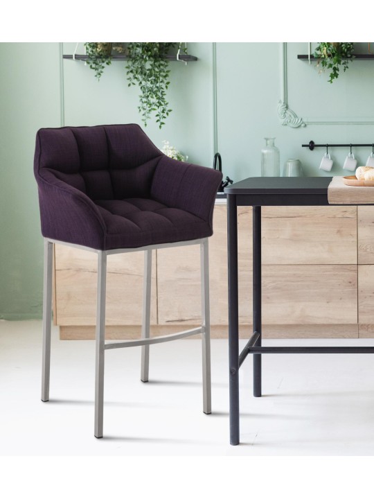 Taburete de bar Damaso E tela con estructura de 4 pies, lila