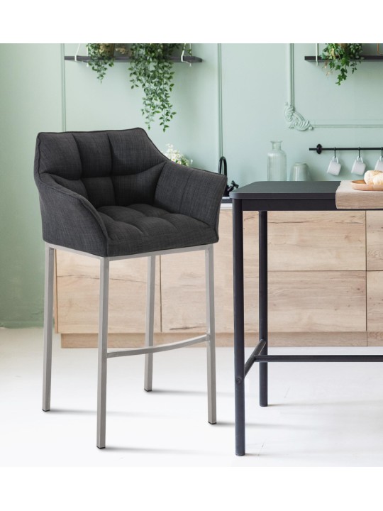 Taburete de bar Damaso E tela con estructura de 4 pies, gris oscuro