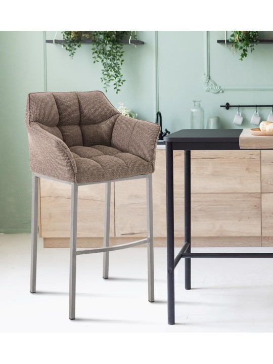 Taburete de bar Damaso E de tela con estructura de 4 pies, marrón tierra