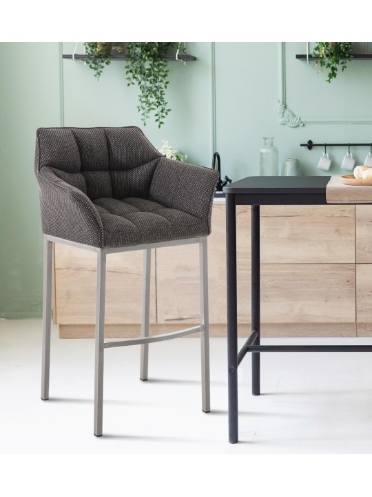 Taburete de bar Damaso E tela con estructura de 4 pies, gris titanio