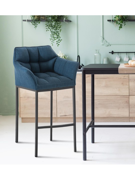 Taburete de bar Damaso B tela con estructura de 4 pies, azul