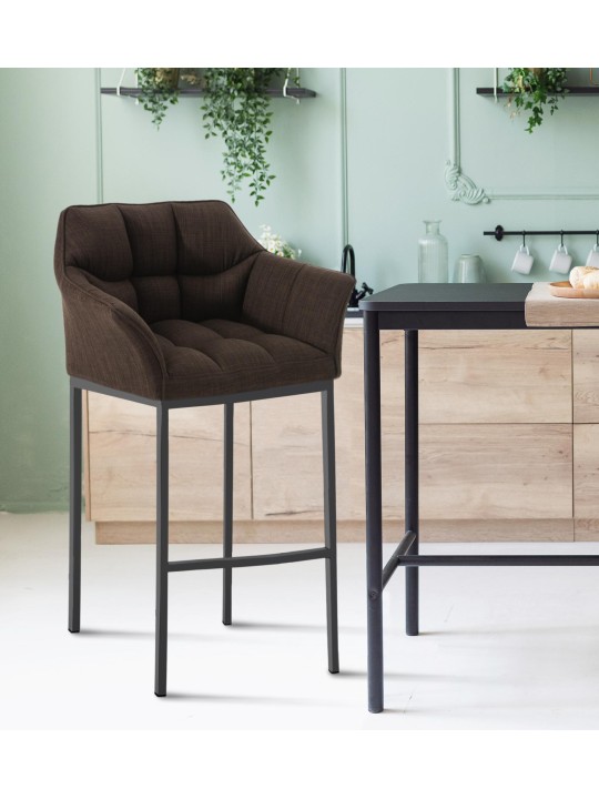 Taburete de bar Damaso B tela con estructura de 4 pies, marrón