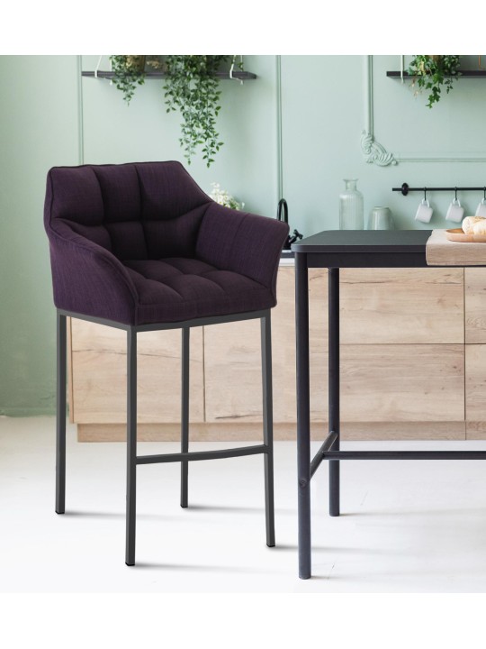 Taburete de bar Damaso B tela con estructura de 4 pies, lila
