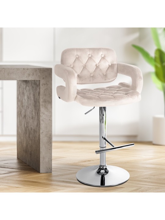 Taburete de bar Dublin terciopelo cromado, crema