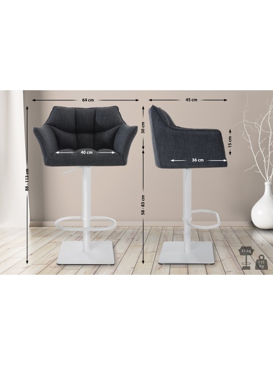 Taburete de bar Damaso W tela, gris oscuro