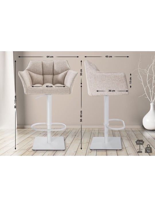 Taburete de bar Damaso W tela, marfil