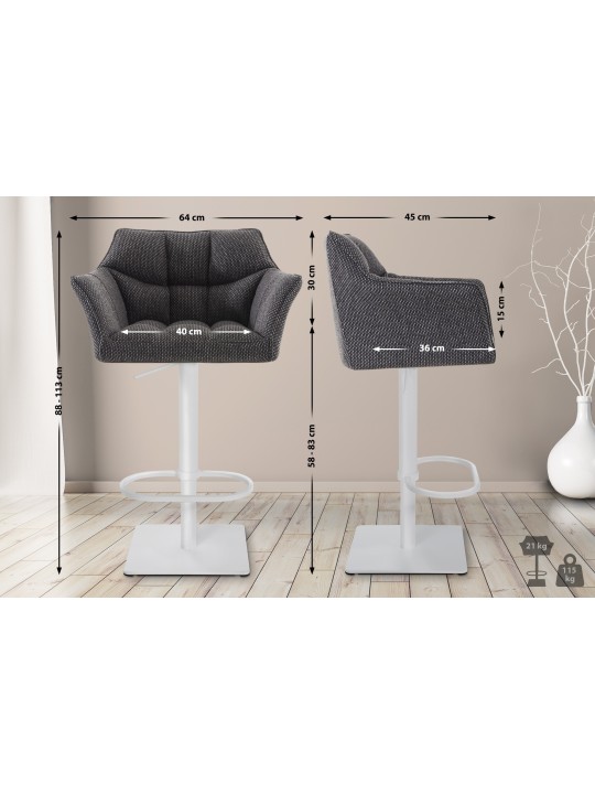 Taburete de bar Damaso W tela, gris titanio