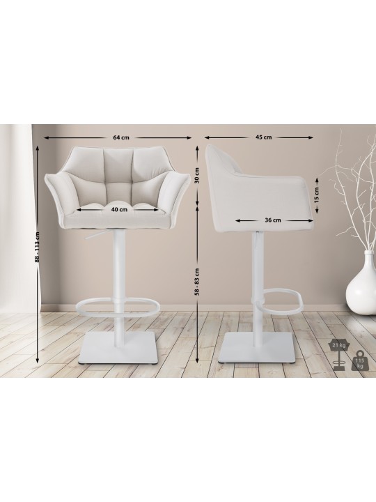 Taburete de bar Damaso W tela, blanco