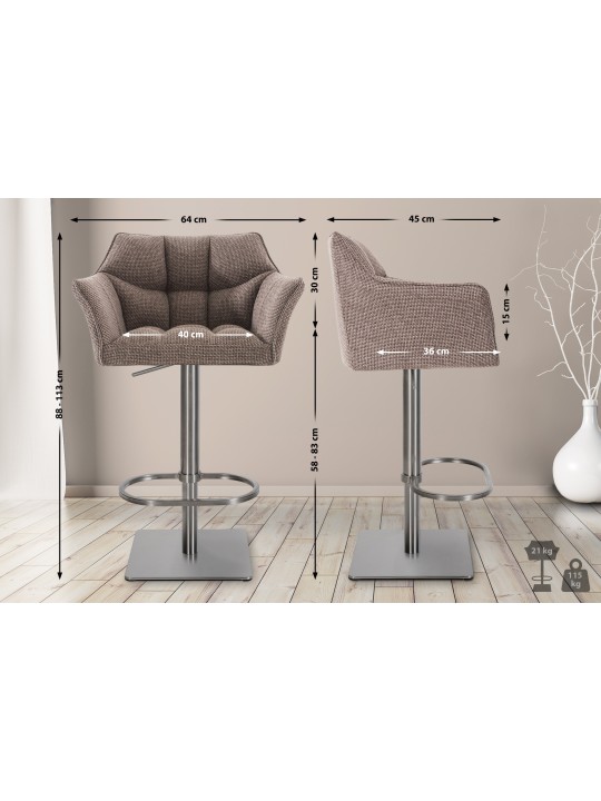 Juego de 2 taburetes de bar Damaso tejido acero inoxidable, marrón tierra Juego de 2 taburetes de bar Damaso tejido acero inoxidable, marrón tierra