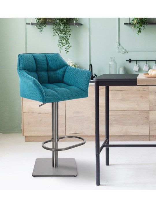 Juego de 2 taburetes de bar Damaso tejido acero inoxidable, turquesa