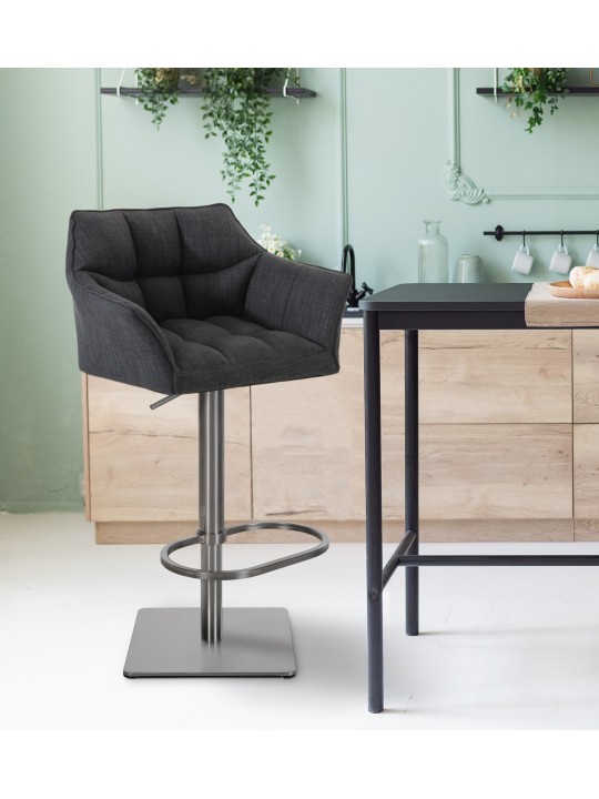Juego de 2 taburetes de bar Damaso tejido acero inoxidable, gris oscuro