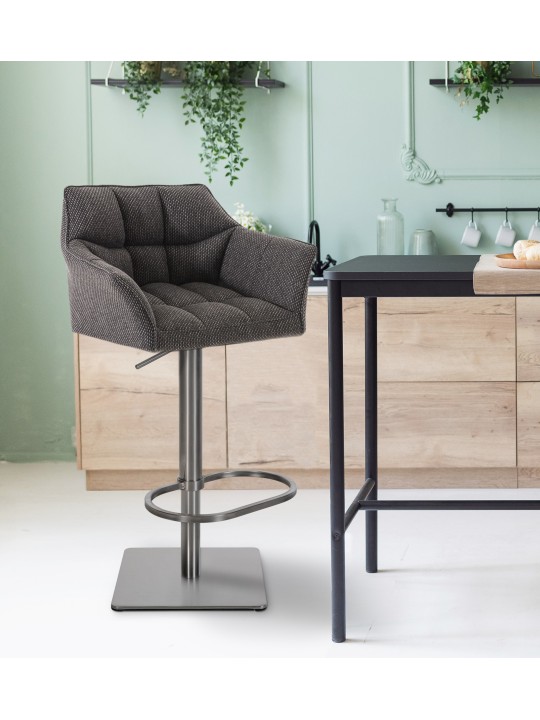 Juego de 2 taburetes de bar Damaso tejido acero inoxidable, gris titanio Juego de 2 taburetes de bar Damaso tejido acero inoxidable, gris titanio