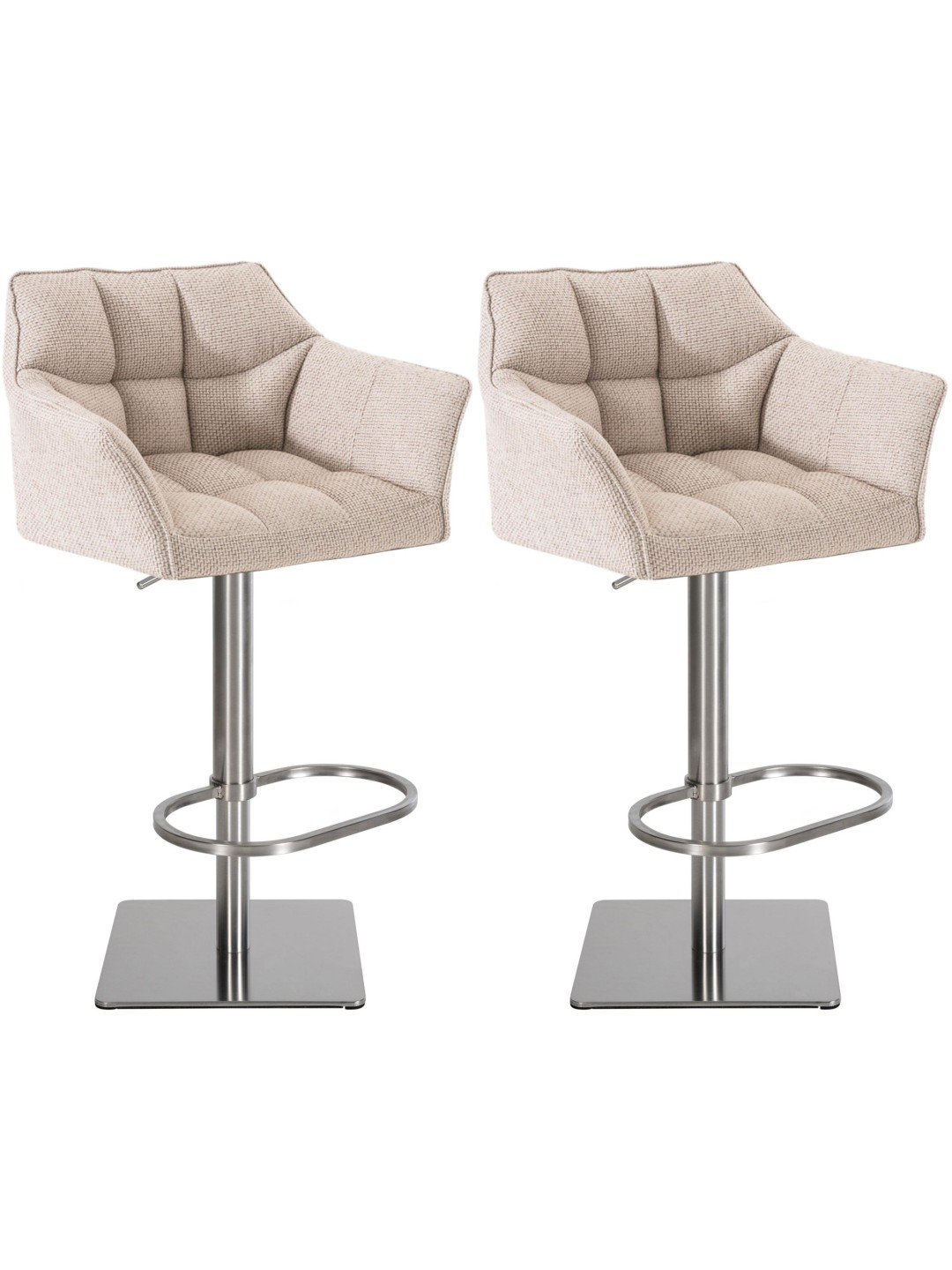 Juego de 2 taburetes de bar Damaso tejido acero inoxidable, marfil