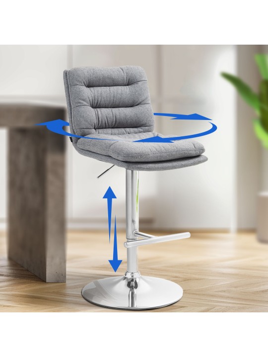 Taburete de bar Damar tela cromo, gris