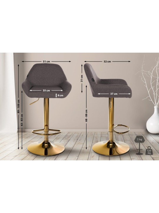 Taburete de bar Braga Tela dorada, gris oscuro