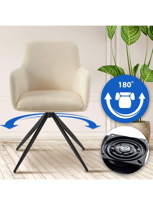 Silla de comedor Olema de terciopelo, crema