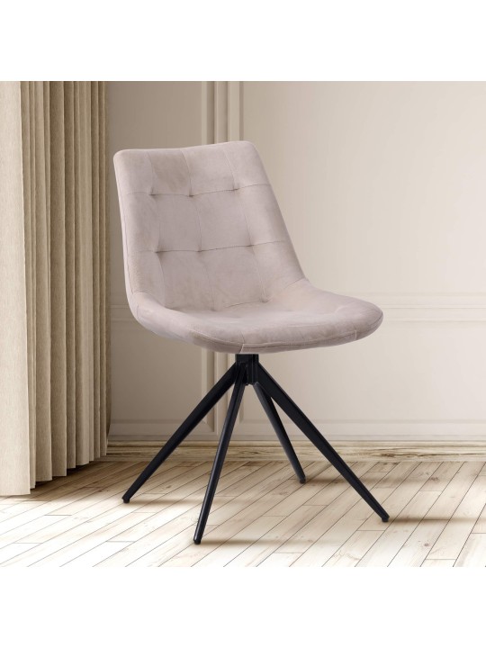 Silla de comedor Merna de terciopelo, crema