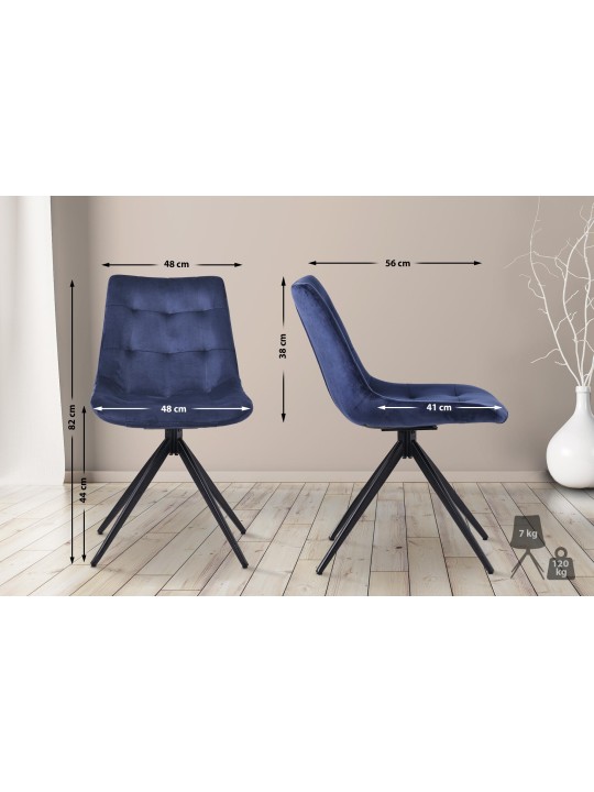 Silla de comedor Merna de terciopelo, azul oscuro Silla de comedor Merna de terciopelo, azul oscuro