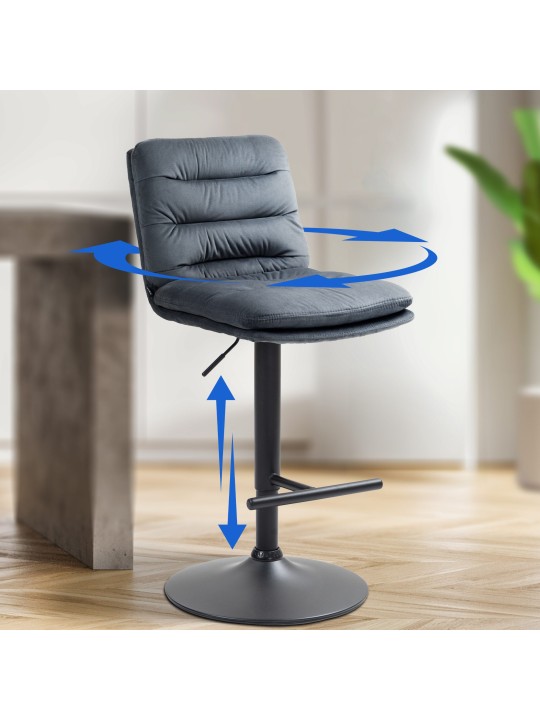 Juego de 2 taburetes de bar Damar terciopelo, gris oscuro