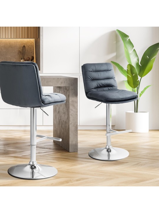 Juego de 2 taburetes de bar Damar terciopelo cromado, gris oscuro