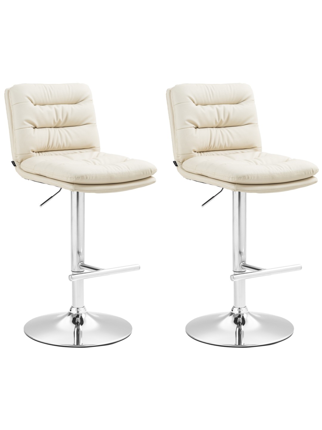 Juego de 2 taburetes de bar Damar piel sintética cromados, crema