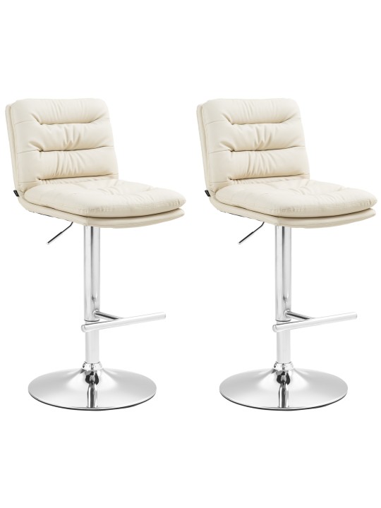 Juego de 2 taburetes de bar Damar piel sintética cromados, crema