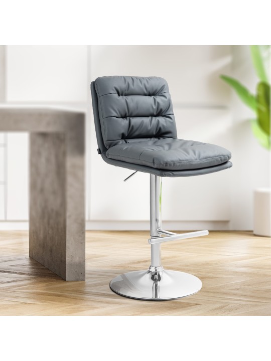 Juego de 2 taburetes de bar Damar piel sintética cromados, gris