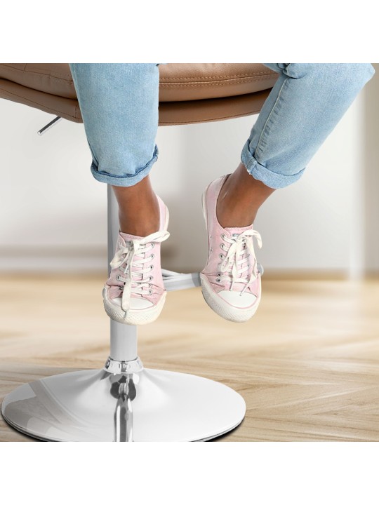 Juego de 2 taburetes de bar Damar piel sintética cromados, marrón claro