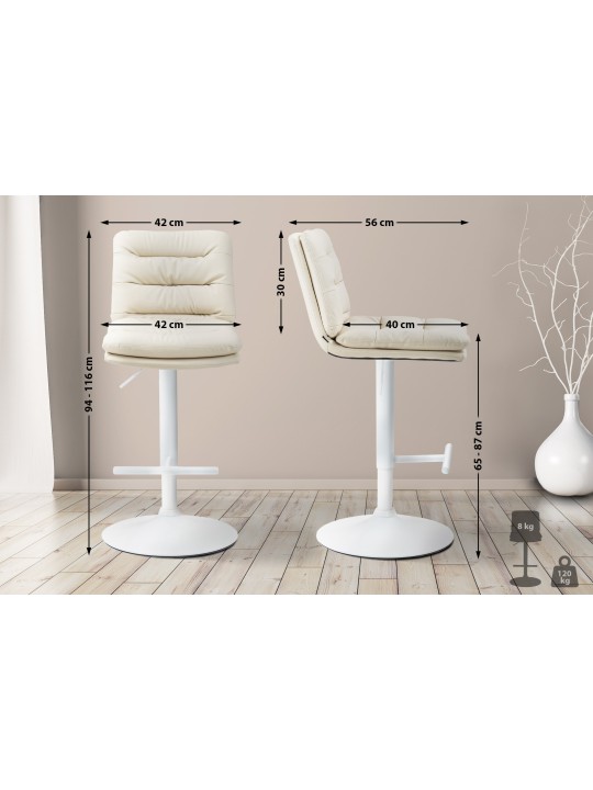 Juego de 2 taburetes de bar Damar de piel sintética, crema Juego de 2 taburetes de bar Damar de piel sintética, crema