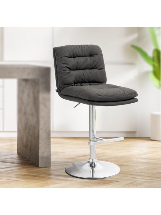Juego de 2 taburetes de bar Damar tela cromo, gris oscuro