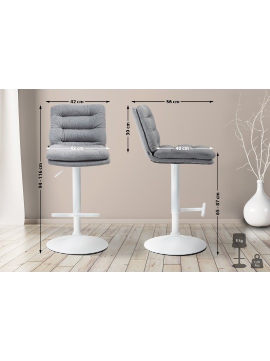 Juego de 2 taburetes de bar tela Damar, gris Juego de 2 taburetes de bar tela Damar, gris