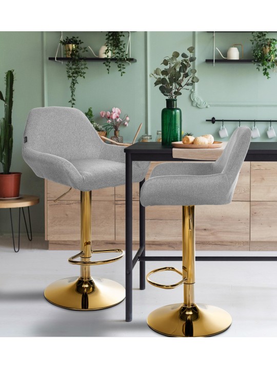 Juego de 2 taburetes de bar Braga Tela Dorada, gris