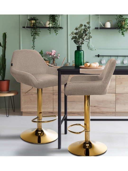Juego de 2 taburetes de bar Braga Tela Dorada, taupe Juego de 2 taburetes de bar Braga Tela Dorada, taupe