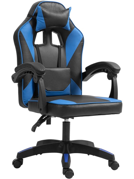 Silla de oficina Orkney de piel sintética, negro/azul